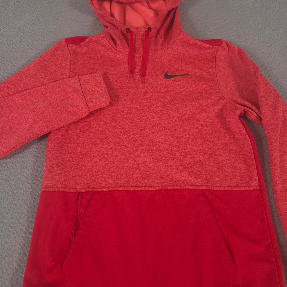 Nike Pullover Mens Small Red Therma-FIT Hooded Fitness Heathered Hoodie Workout